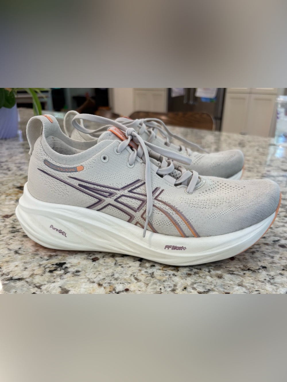 ASICS Gel Nimbus 26 Oatmeal/faded orange color